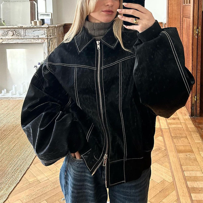 Emma™ - Oversized läderjacka