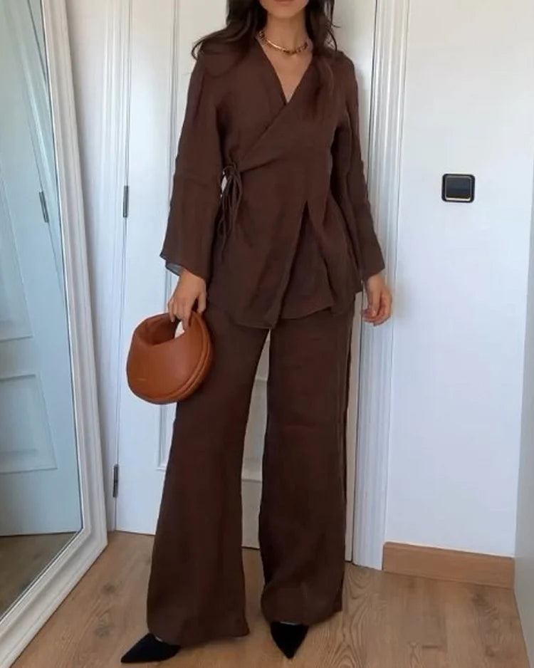 Malina™ | Wrap Top och vida byxor Set