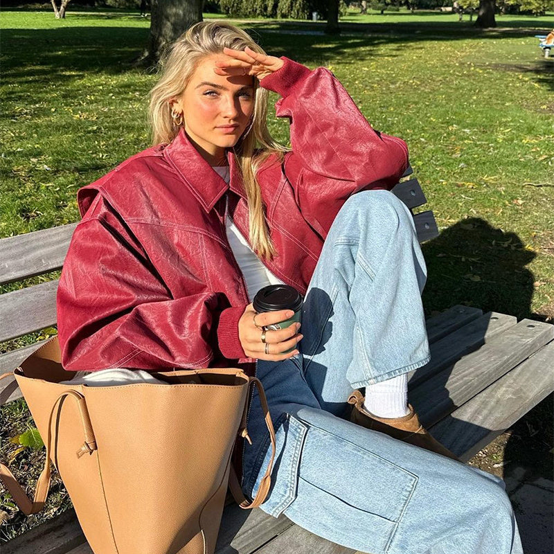 Emma™ - Oversized läderjacka