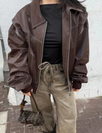 Emma™ - Oversized läderjacka